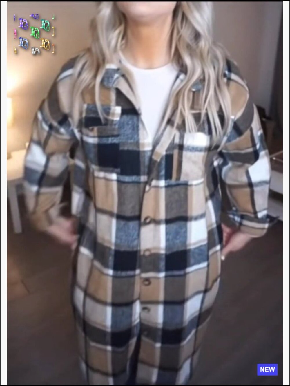 Long Plaid Shacket Wool Blend Button Down Shirt Jacket Coat Pockets - Picture 7 of 7